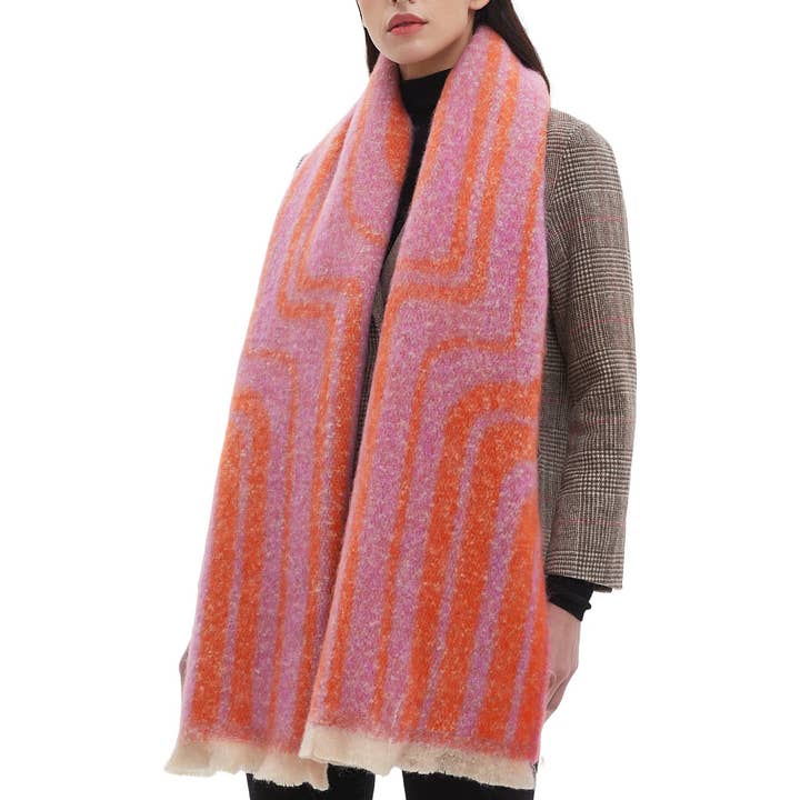 Adorro - Wholesale Scarf - Women's - Soft Chunky Abstract/Geometric Lines Fleece Scarf (8 colors)7
