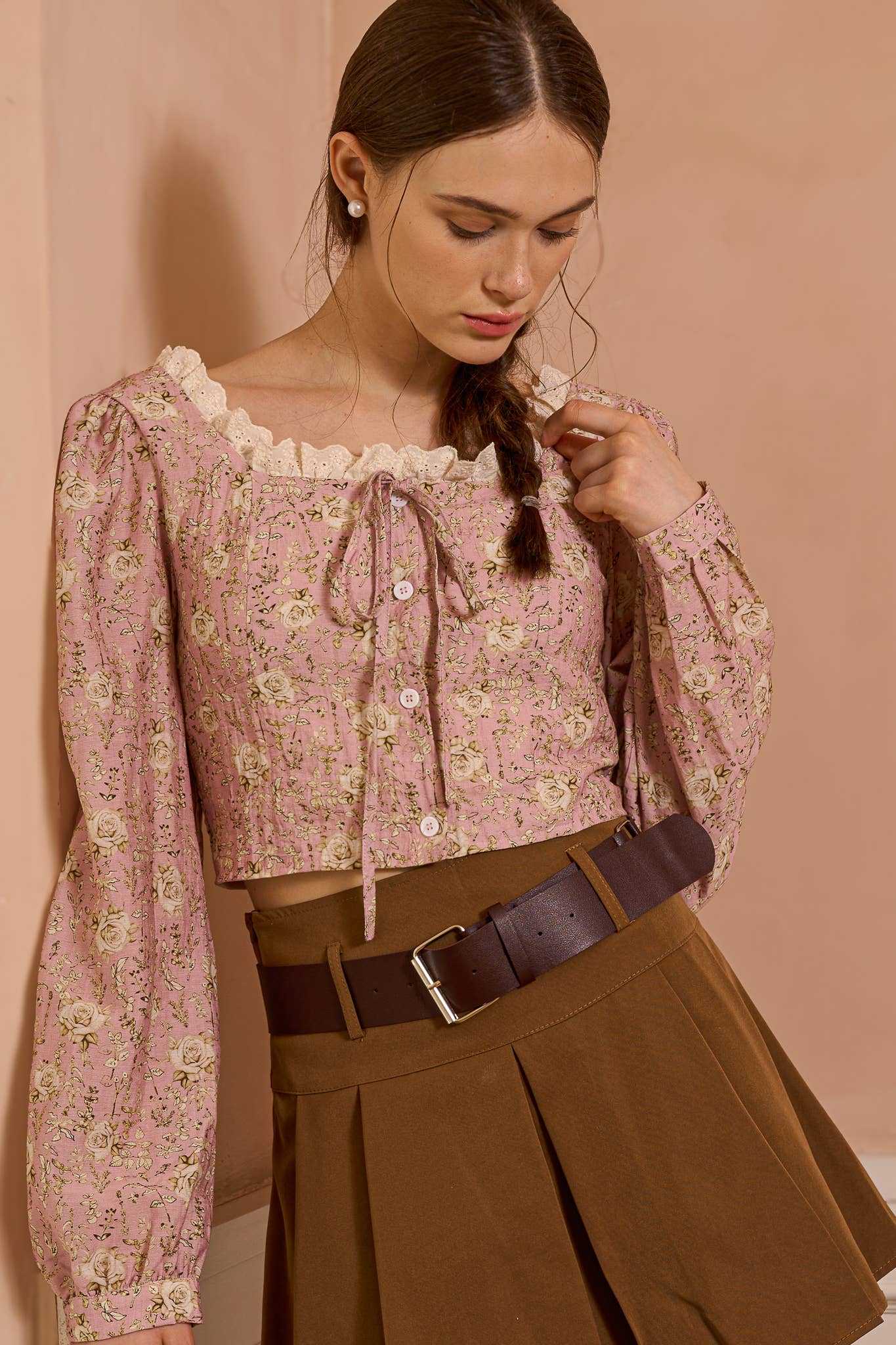ROSIE POSIE - Wholesale Blouse - Women's - RP2497 - Retro-Inspired Floral Top with Lace Detail0