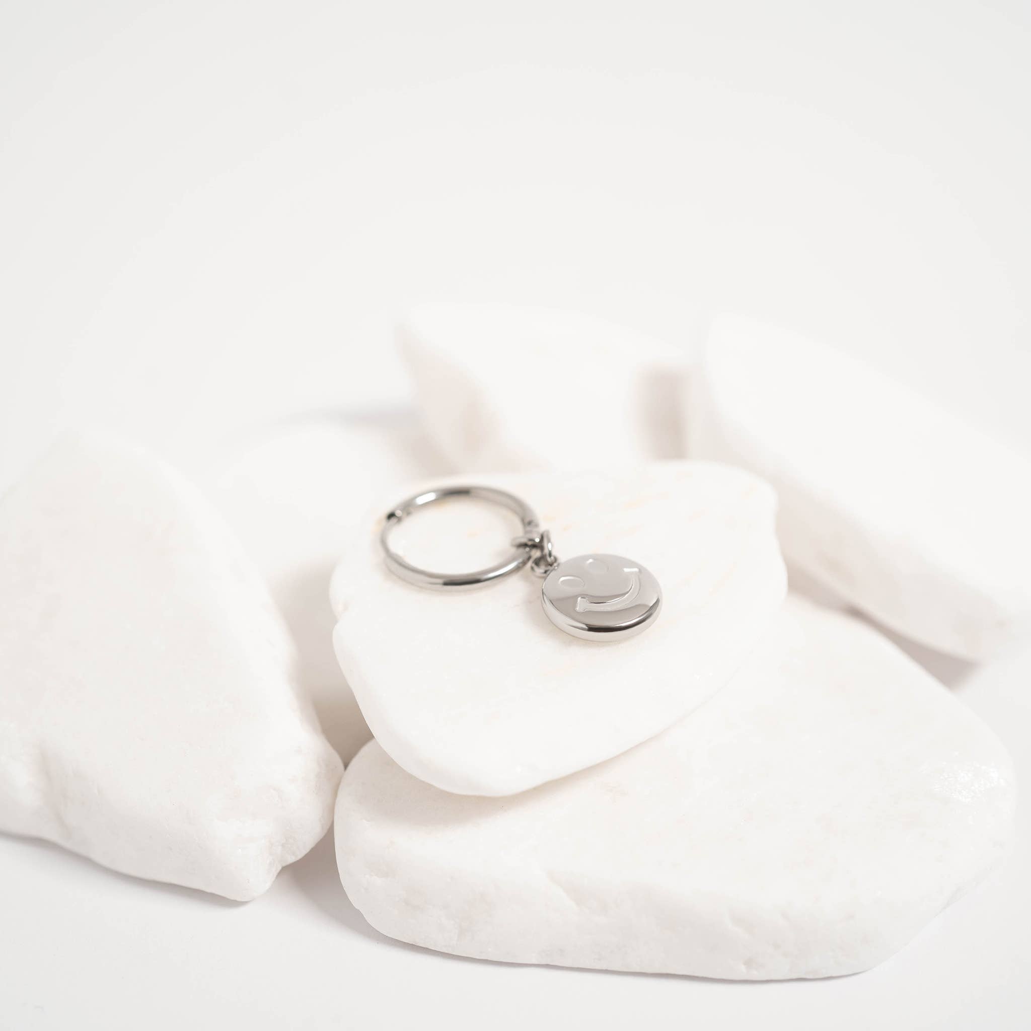 WJW - Wholesale Huggie Earrings - 18K Gold Stainless Steel Smiley Face Huggie Charm Earrings4