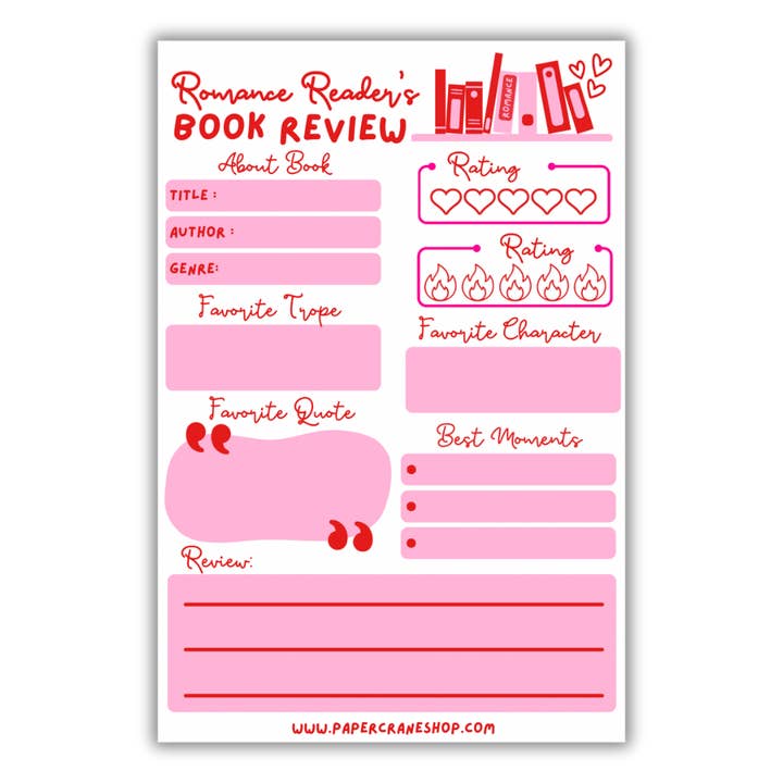 Romance Reader’s Book Review Pad for wholesale by Paper Crane Shop