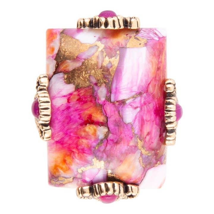 Barse Jewelry - Wholesale Jewelry Set - Prismatic Pink Spiny Oyster Matrix Statement Ring