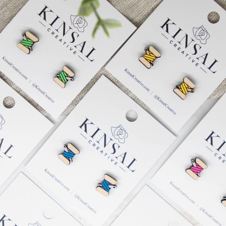 Kinsal Creative - Wholesale Stud/Post Earrings - Sewing Thread Customizable Wood Stud Earrings