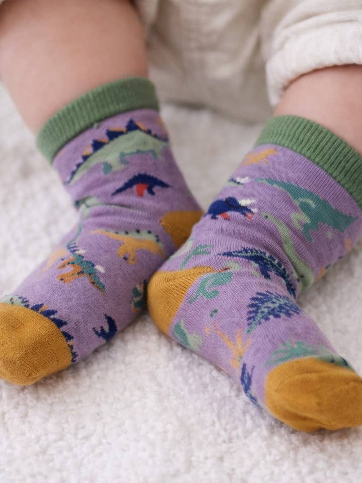 Kids Socks - Dinos Purple 7-8 for wholesale by Quintessential