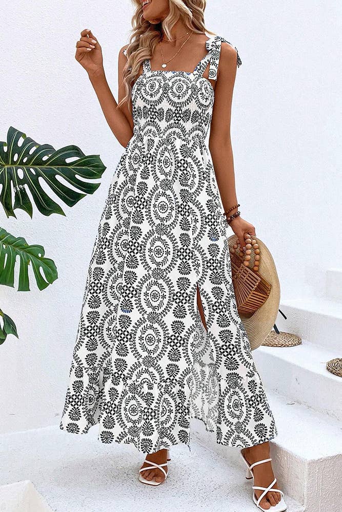 Comely Fashion - Vente Robe – femme - Robe à bretelles fendues imprimée tendance4