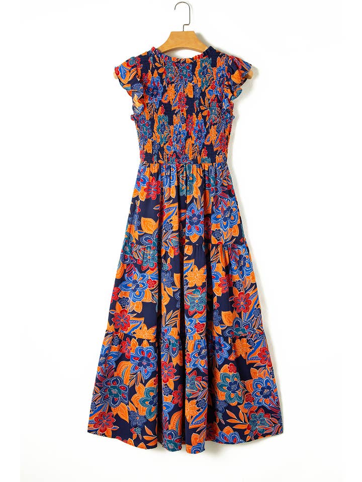Aapparella - Wholesale Dress - Women's - Women Boho Floral V Neck Ruffle Tiered Maxi Dress | S-XL