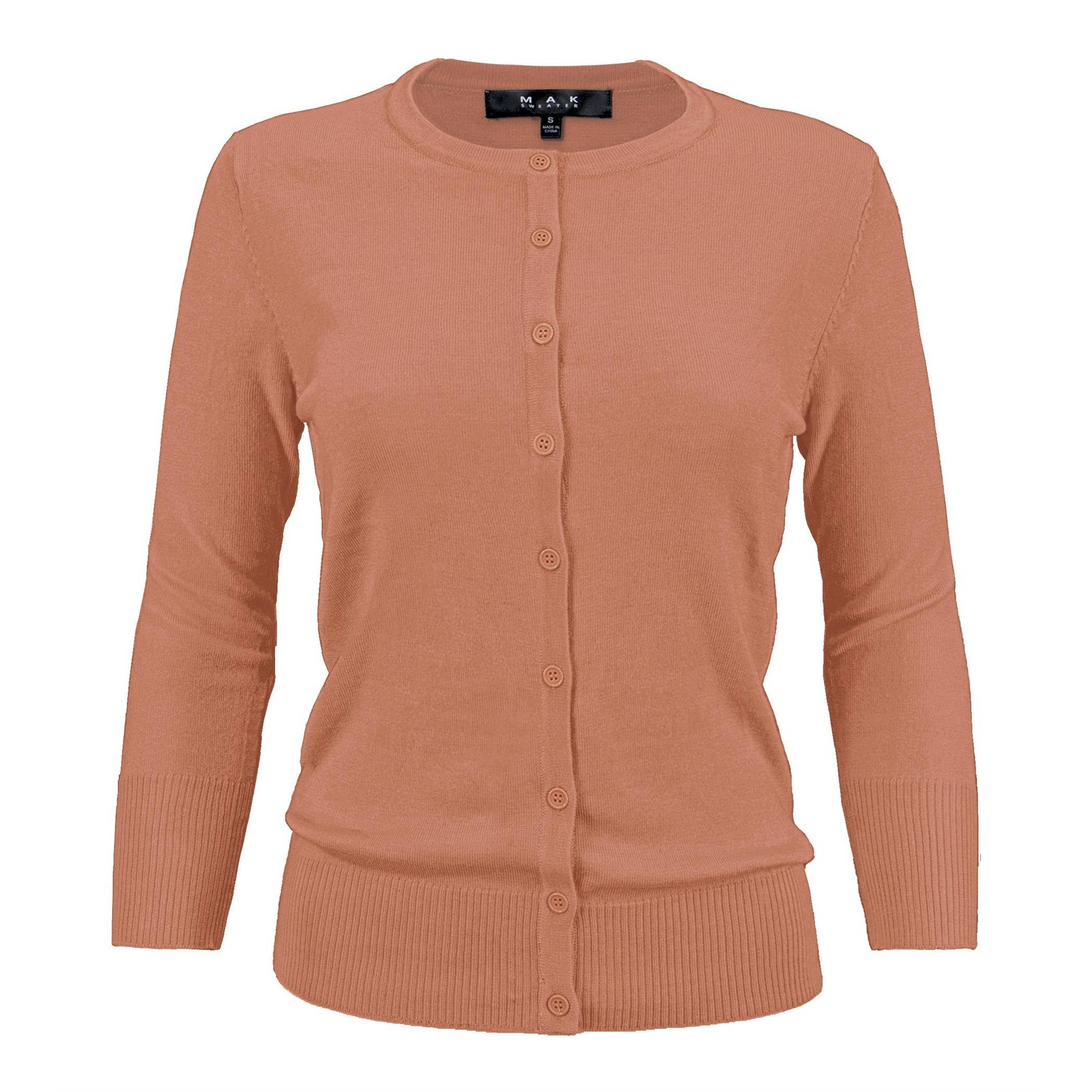 Mak - Wholesale Cardigan - Women's - 3/4 Sleeve Crewneck Plus Size Knit Cardigan Sweater CO079PL18