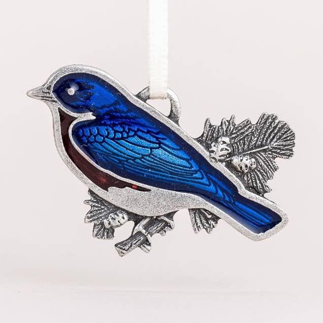 Bluebird Hand-Painted Bird Ornament for wholesale by Danforth Pewter