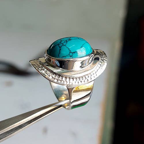 Crystal Earth Sterling - Wholesale Cocktail/Statement Ring - Positivity Shield Sterling Ring  - Turquoise1