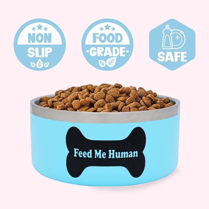 Doggyway - Wholesale Pet Bowl - Cat/Dog - "Feed Me Human" Blue Food Bowl