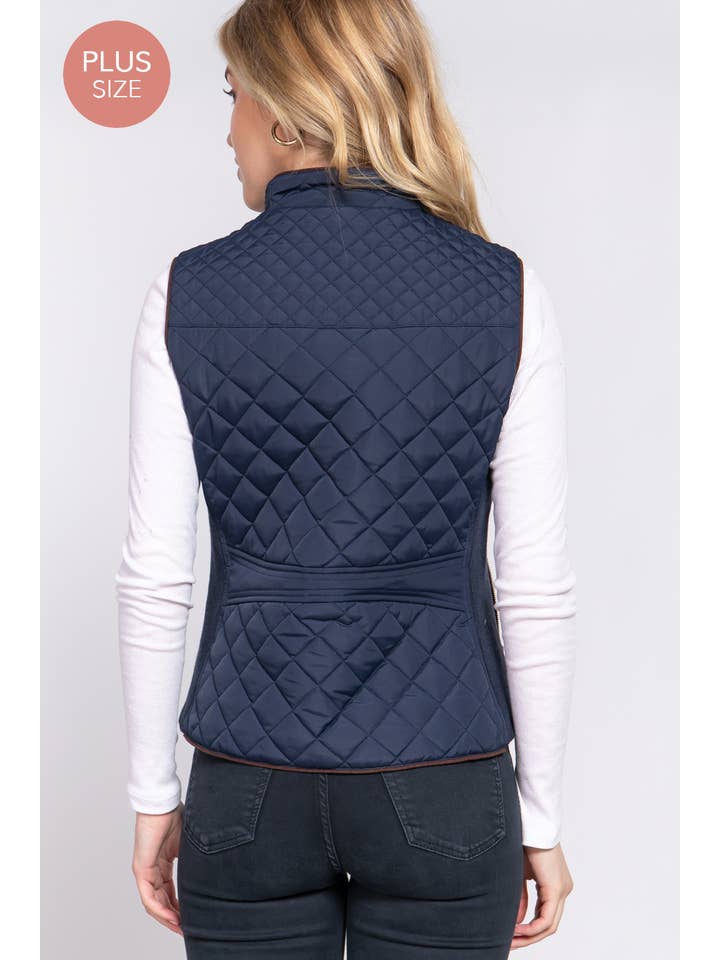 Active Basic | Active USA - Wholesale Outerwear Vest - Women's - Suede Piping Quilted Padding Vest