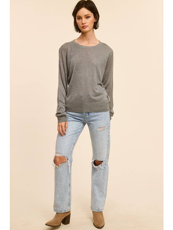 Cinza Heather Camisola de Gola Redonda para o Dia a Dia para venda a revendedores na Faire2