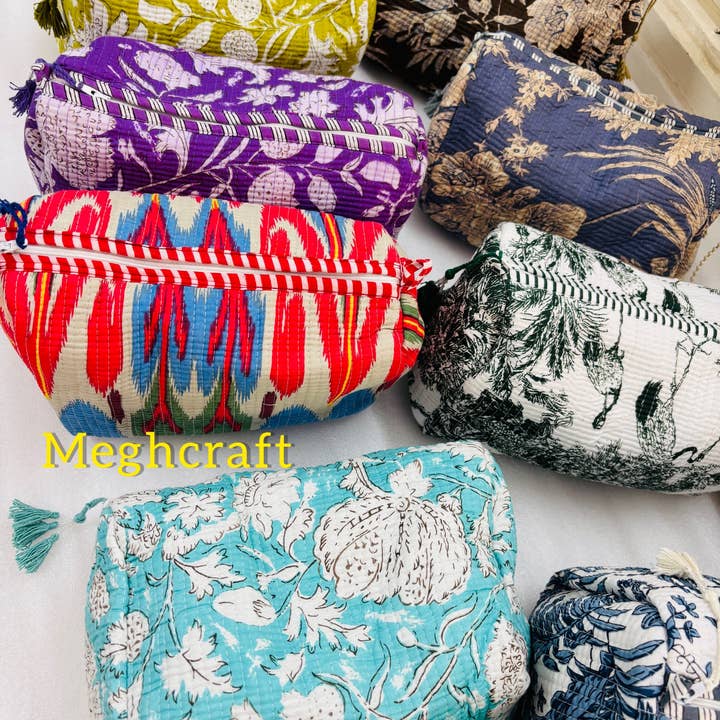Meghcraft - Wholesale Makeup/Cosmetic Bag - Cosmetic Bags-Toiletry Pouch-Vanity Kit-Cotton Quilted Bag5