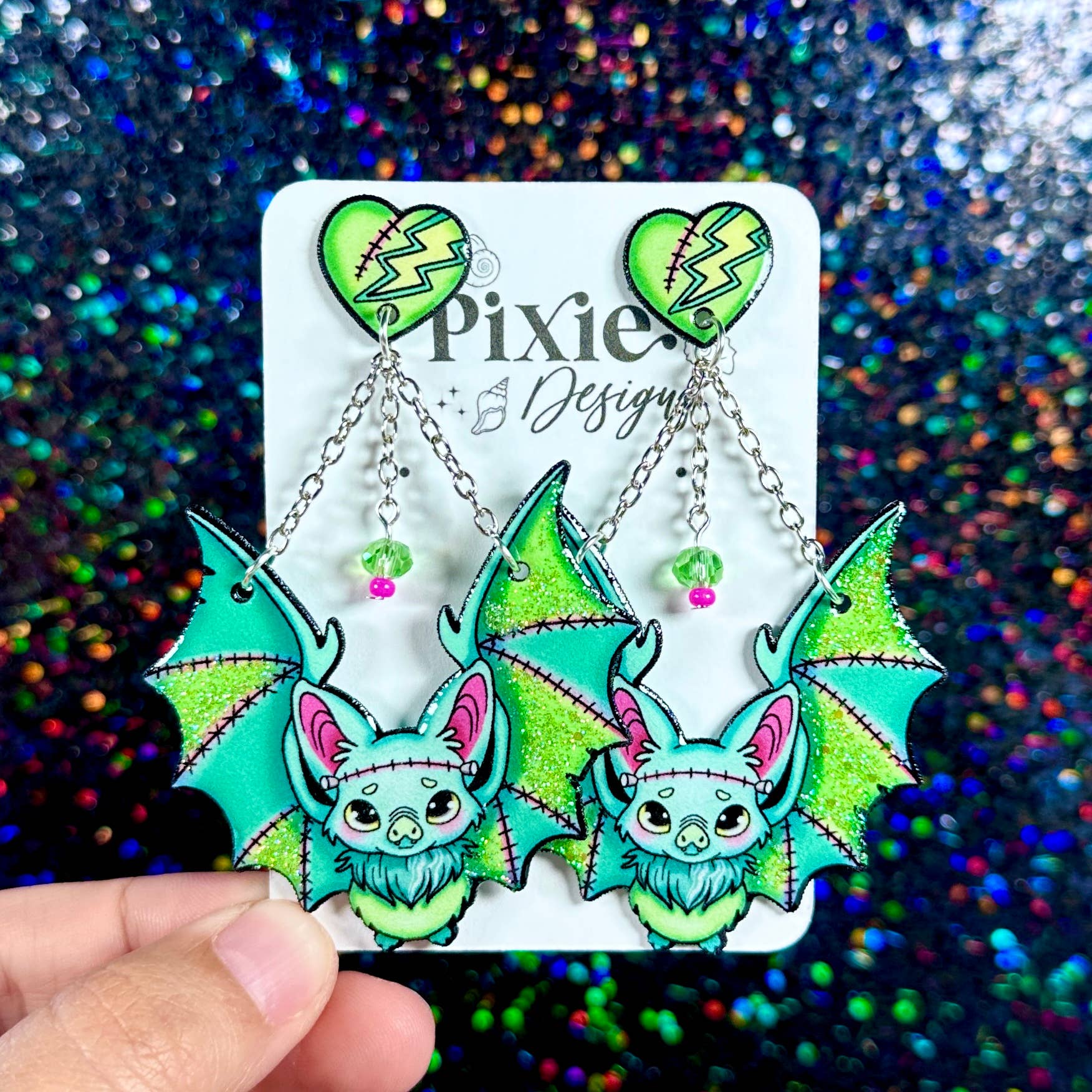 Sea Pixie Designs – Großhandel Ohrhänger – Frankenstein Fledermaus Halloween baumelnde Ohrringe, gruselig & niedlich