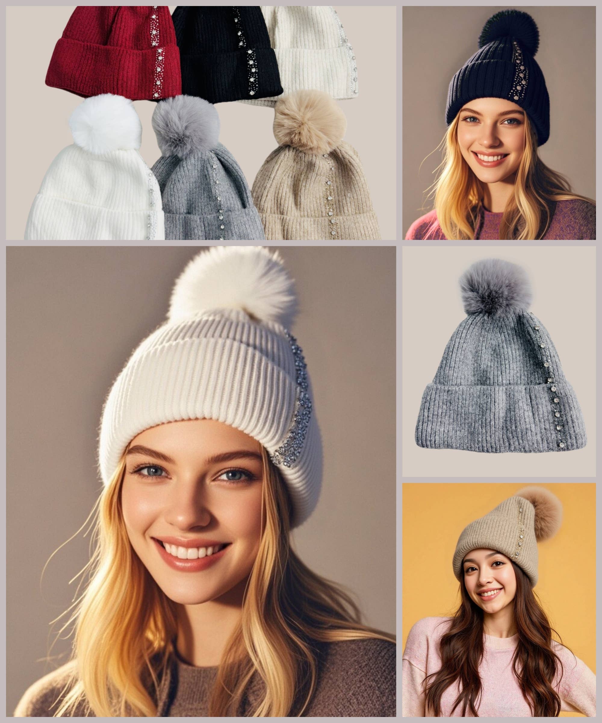 JC Sunny Fashion - Venta al por mayor Gorro de lana - Mujer - Gorro de Punto Adornado con Borla9