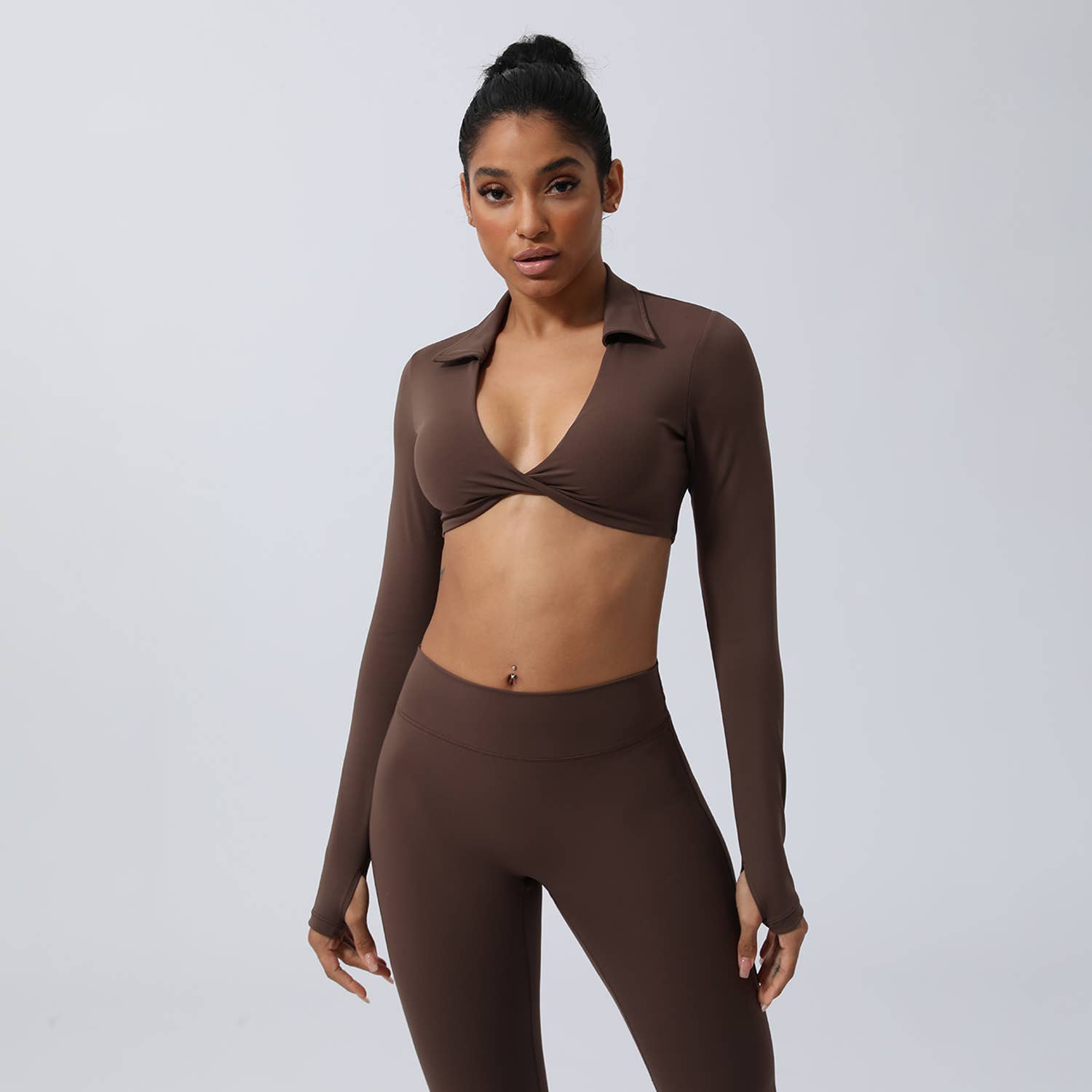 Sodalemon - Vendita all'ingrosso Maglia sportiva - Donna - Camicie corte a maniche lunghe con risvolto da yoga con risvolto, reggiseno sportivo17