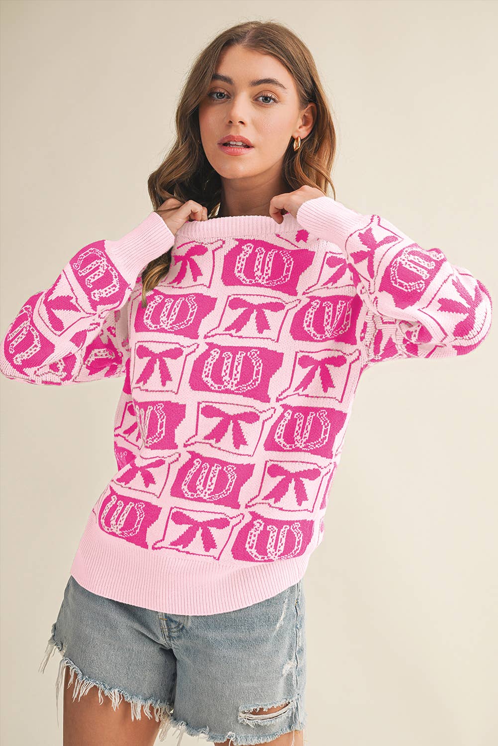 Aapparella - Wholesale Knit Sweater - Women's - Bows & Horseshoes  Fashion Western Pattern Sweater | S-4X18