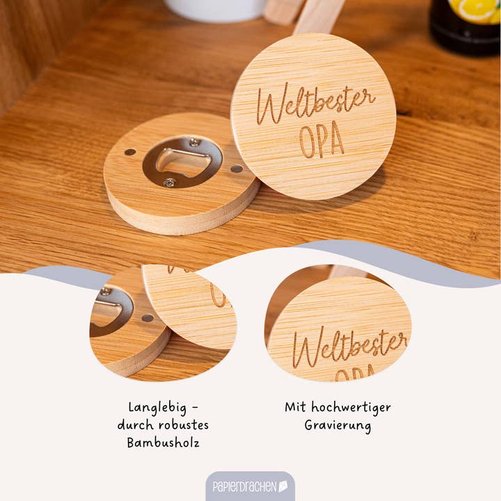Papierdrachen – Saca-rolhas por atacado – Abridor de garrafa de madeira com gravação ‘World’s Best Grandpa’ conjunto 021