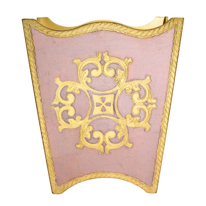 Via Graceffo - Wholesale Trashcan/Trash Bin - Florentine Carved Wood Waste Bin, Pink and Gold