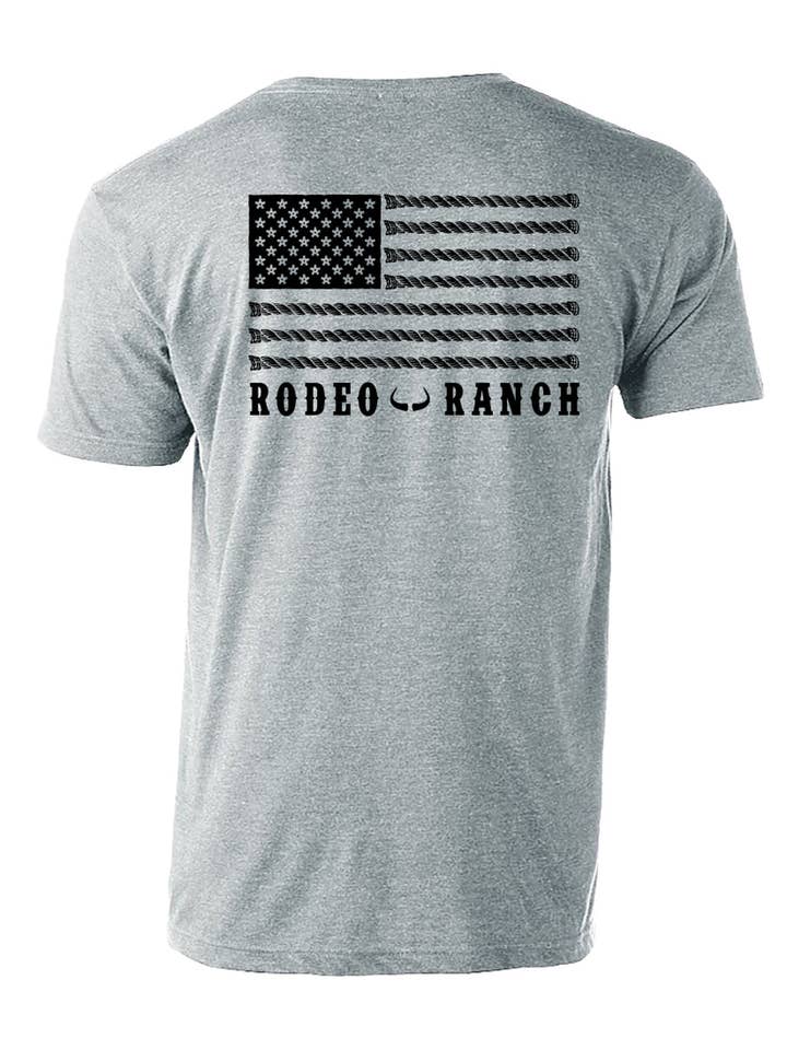 Rodeo Ranch - Wholesale Screen printed t-shirt – Men′s - Rodeo Ranch Spur Flag Short Sleeve Shirt - Heather Grey