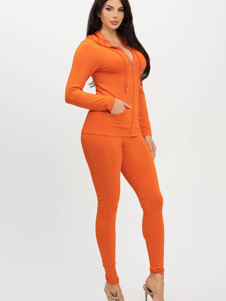 Julia by LoveJ - Wholesale Top & Pant Set (NOT Loungewear) - Women's - Seamless Zip Up Hoodie Jacket And Leggings Set