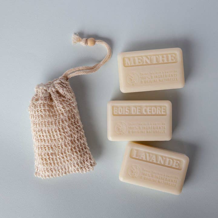 Organic French Soap and Exfoliating bag for wholesale by Cordial Organics