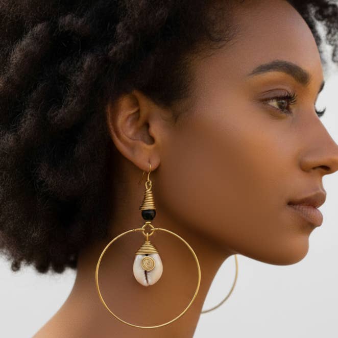 Malindi Cowrie & Brass Earrings – Handcrafted Kenyan Design for wholesale by KENDI AMANI