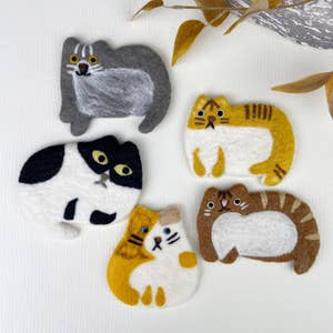 Handmade Wool Felt Calico Cat Coasters - Deer Harbor Design