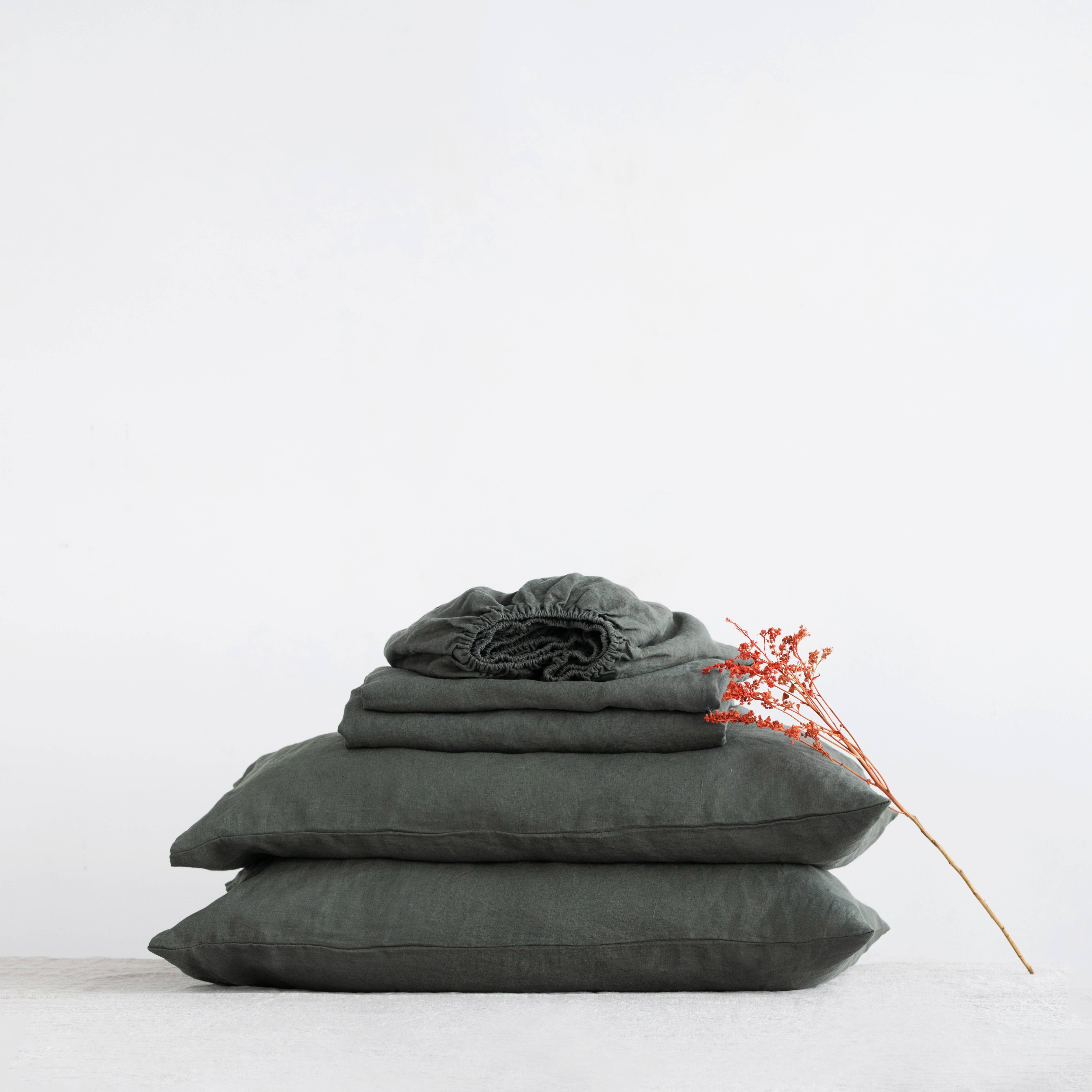 Linen Tales (We cover U.S. import duties) - Wholesale Sheet Set - Forest Green Linen Sheet Set1