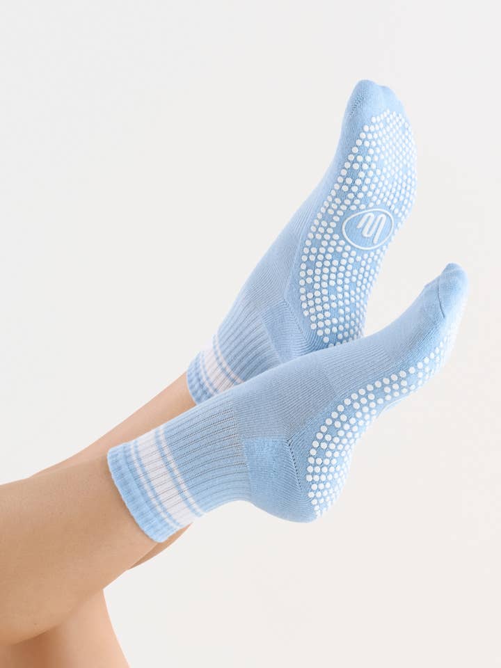 Crew Non Slip Grip Socks - Powder Blue Stripes for wholesale by MoveActive