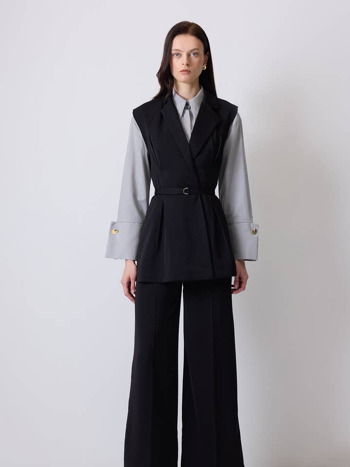 CONJUNTO DE PANTALONES Y CHALECO CRUZADO PLISADO para venta al por mayor de Touché Privé EU