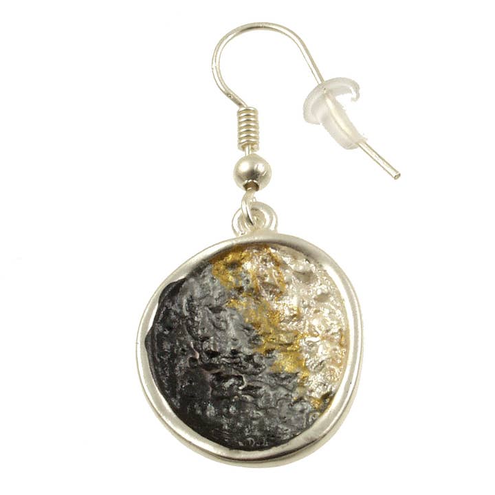 Origin Jewelry - Wholesale Dangle Earrings - Textured silver and gold disc drop Earrings0