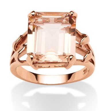 PalmBeach Jewelry - Wholesale Cocktail/Statement Ring - Emerald-Cut Simulated Morganite Ring in Rose Gold Silver2