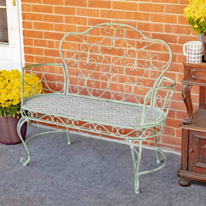 Zaer Ltd. International - Wholesale Bench - Esme Iron Garden Bench with Heart Designs- 3 Color Options