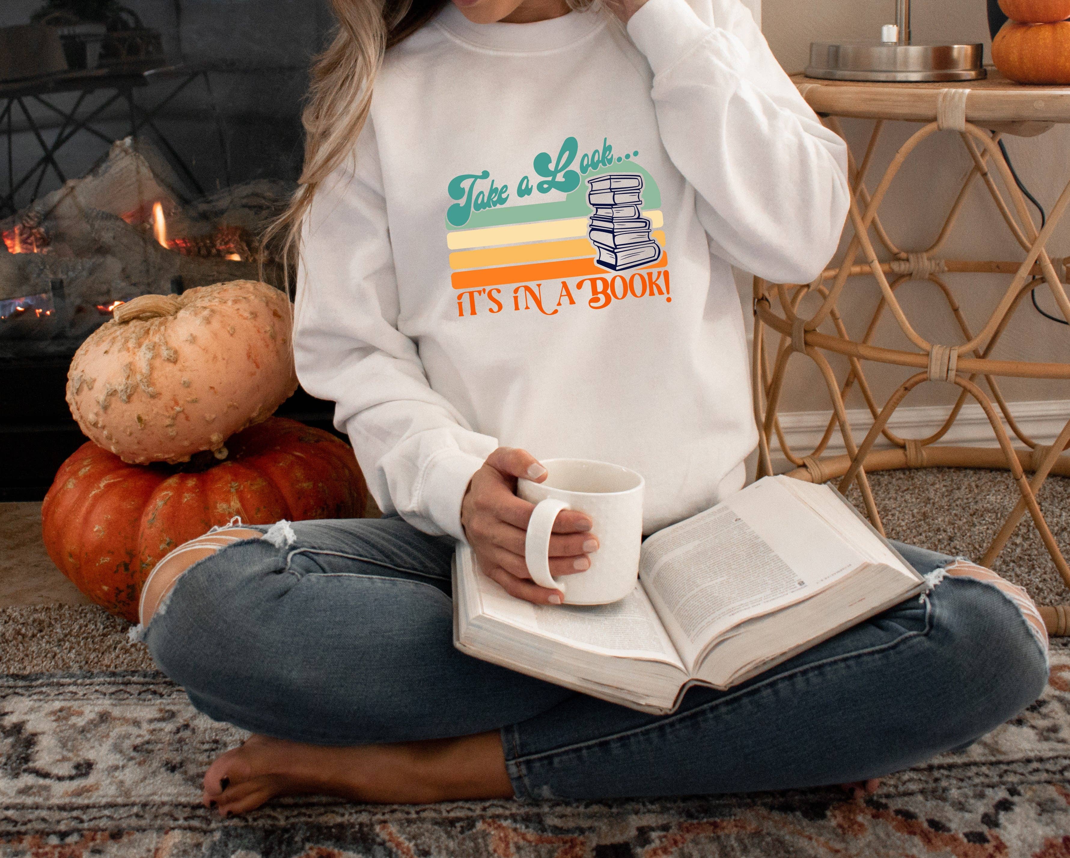 The Obstinate Octopus – wholesale Graphic sweatshirt – Women’s – "Take a Look, It's in a Book" Retro Book Lover's Unisex Sweatshirt2