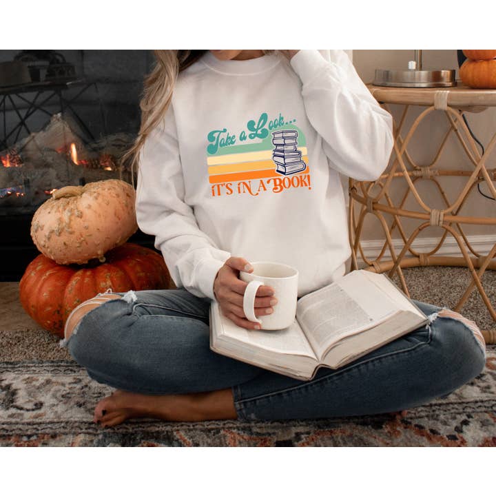 The Obstinate Octopus - Wholesale Graphic Sweatshirt - Women's - "Take a Look, It's in a Book" Retro Book Lover's Unisex Sweatshirt2