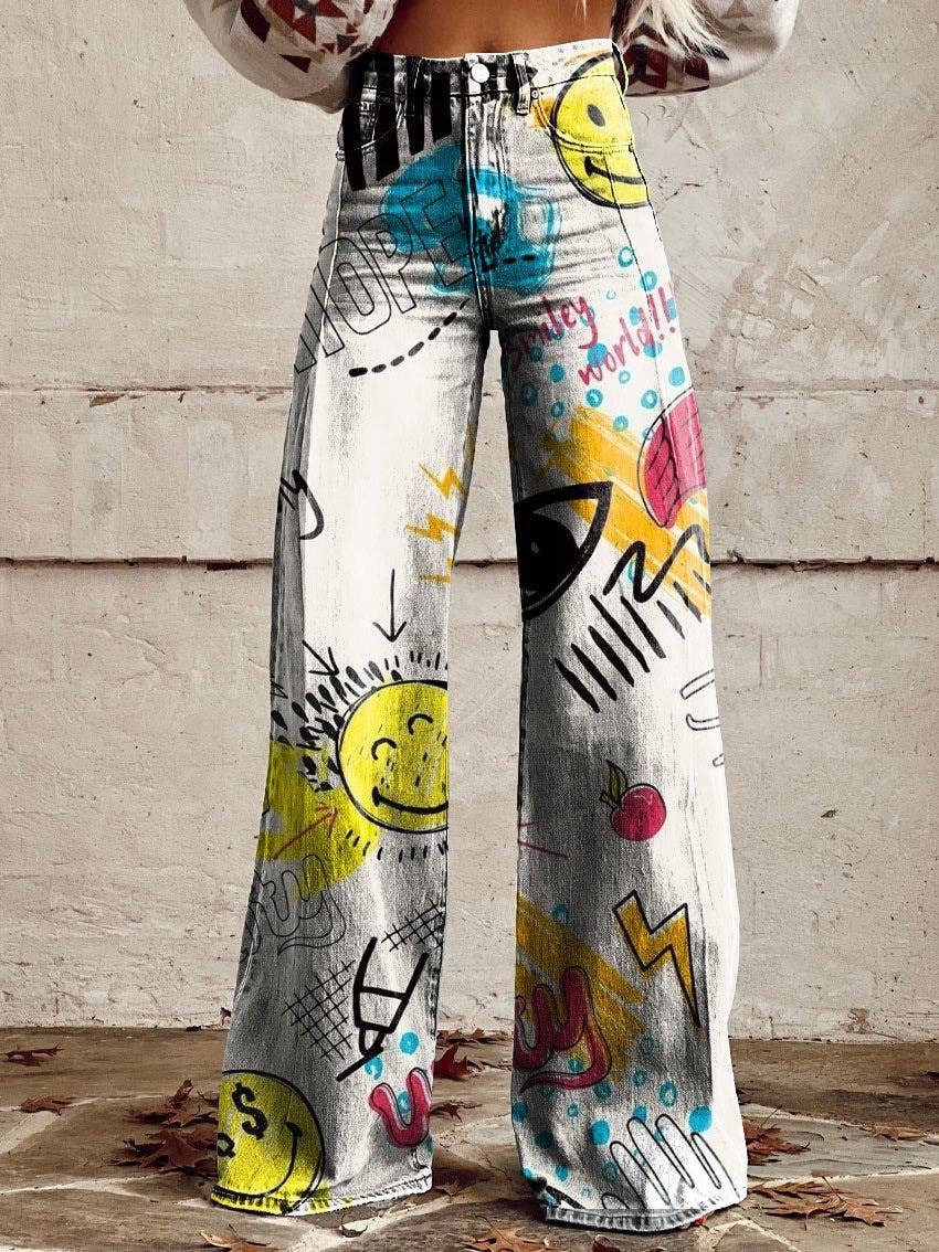Tourtiwi - Wholesale Pants - Women's - Printed Women's Wide Leg Pants Flared Long Pants7