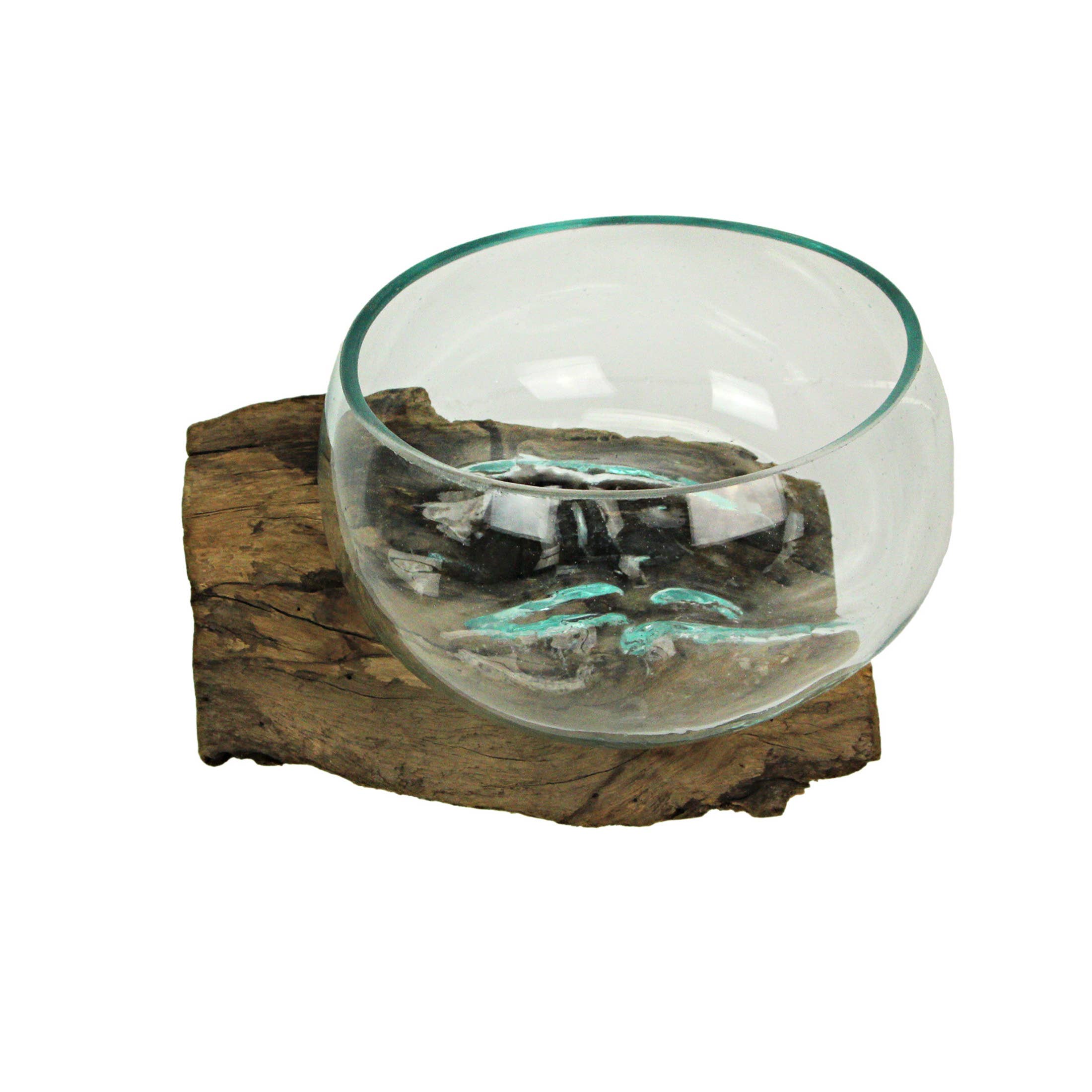 Zeckos - Wholesale Decorative Plate/Dish/Bowl - Wide Mouth Molten Glass on Teak Driftwood Decorative Bowl0