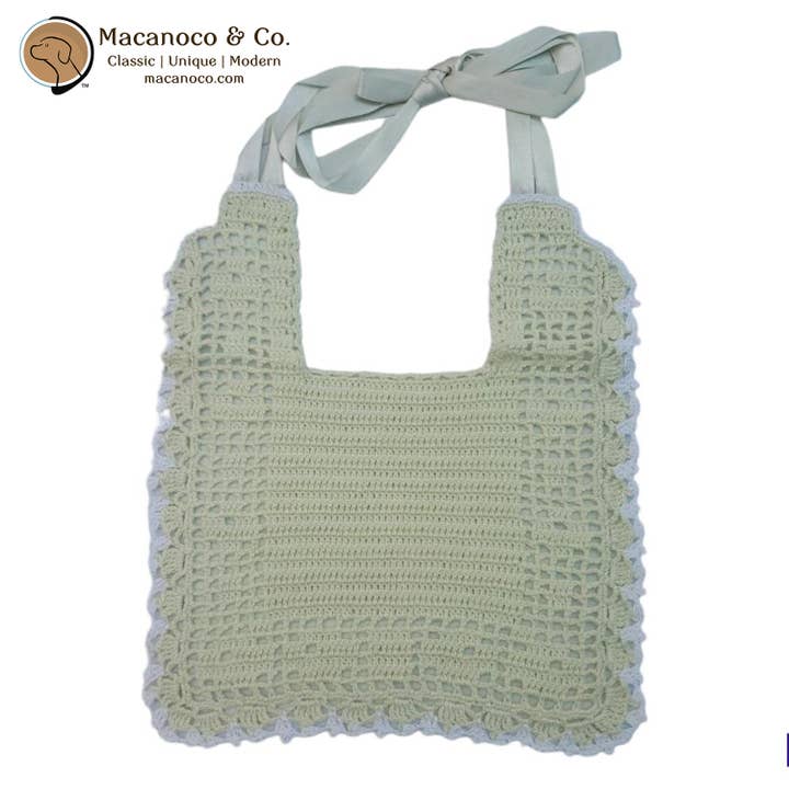 Couture Häkelätzchen, Erbsengrün/Weiß mit gewelltem Rand für den Großhandel von Macanoco and Co.