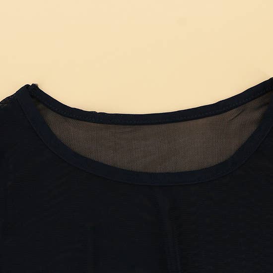 black semi sheer mesh sexy see through long sleeve t-shirt for wholesale on Faire7