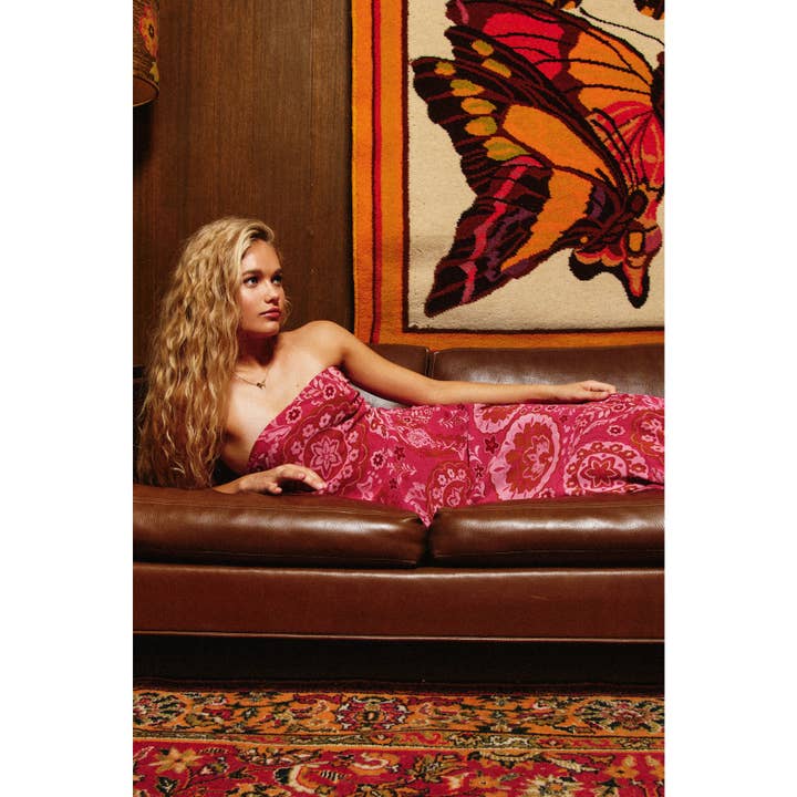 CLARET RED Stars Align Strapless Tie Back Maxi Dress for wholesale on Faire