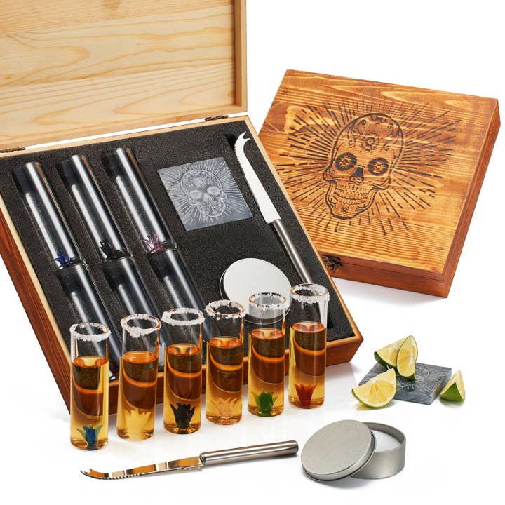 The Wine Savant / Khen Glassware - Wholesale Shot Glass - Tequila Shot Glass & Salt Gift Set- 6 Shot Glasses, Knife