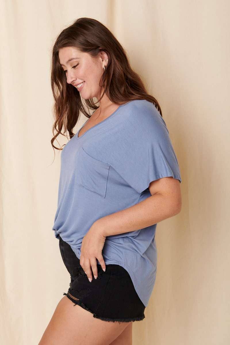 mittoshop - Wholesale T-Shirt - Women's - BT5074PL-PLUS BAMBOO FABRIC POCKET V-NECK TEE6