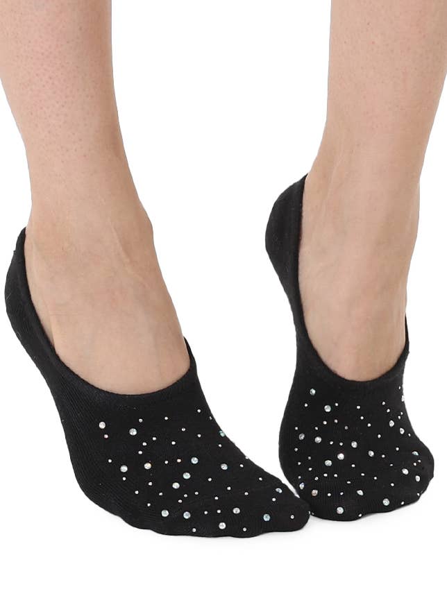 No-Show Liner Socks w/ Crystal Jewel Embellishments - Black for wholesale by Living Royal
