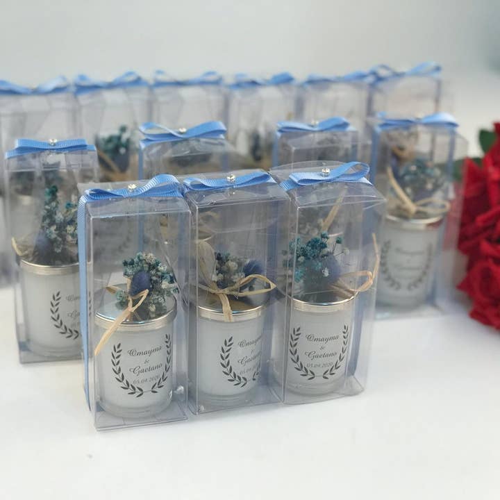 Faire P - Wholesale Party gift - Blue Finish Floral Bouquet Mini Wedding Candle