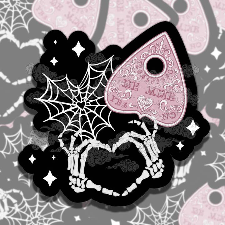 Spooky V-Day Gothic Valentine's Holiday Vinyl Sticker for wholesale by Sticky Sadness Designs