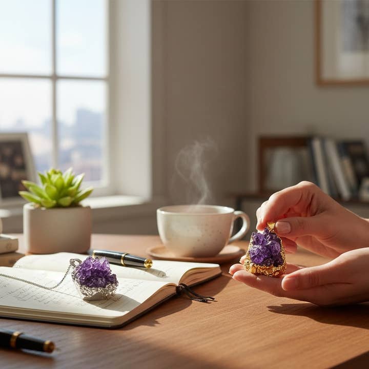 Citrin Ametyst Ædelstens Geode Vedhæng Halskæde for engroshandel hos Quasar Gems USA