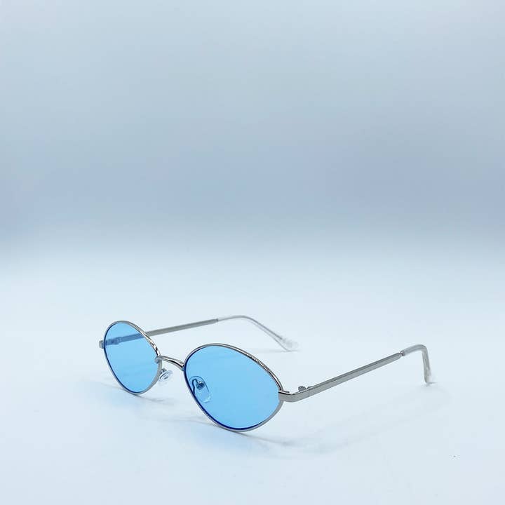 AFA COLLECTIVE - Wholesale Sunglasses - Women's - Metal Oval Frame Sunglasses with Blue Lenses2