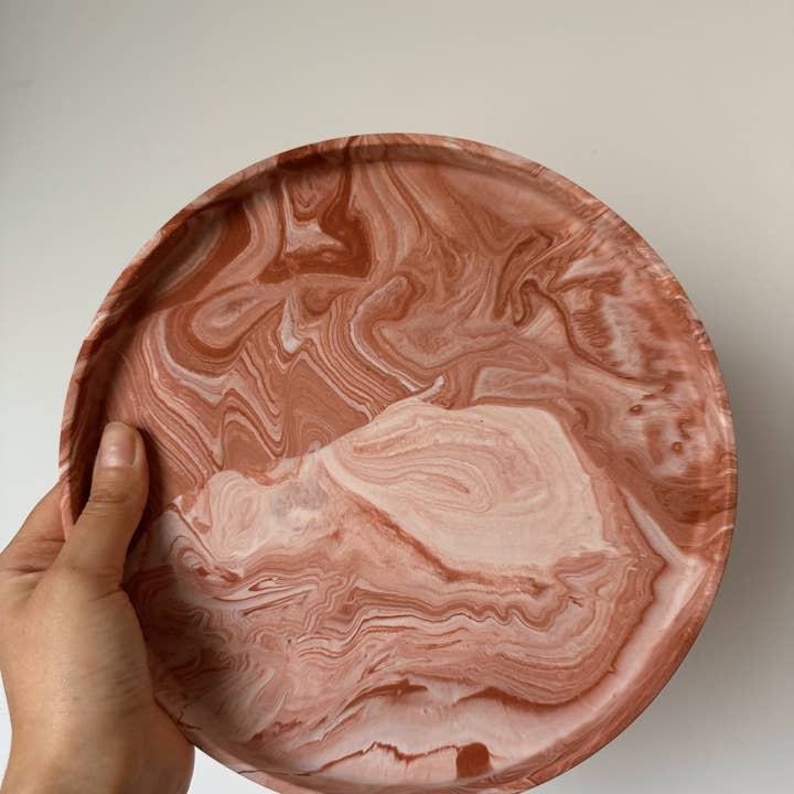 My Milky Candle - Wholesale Decorative Tray - large round handmade Jesmonite tray in marble or plain colors1