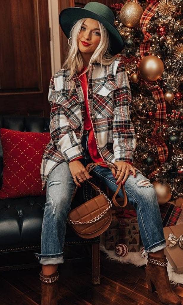 White Tweed Plaid Coat With Long Sleeved Lapels for wholesale on Faire3