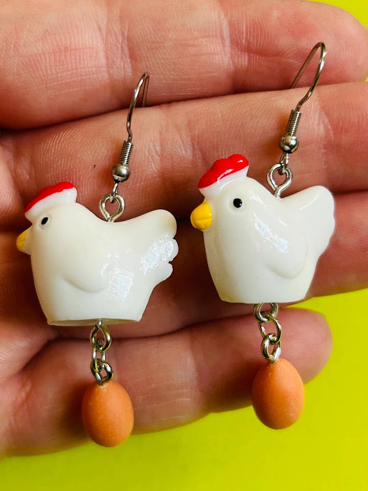 Kylling og æg øreringe sjove øreringe mad øreringe for engroshandel hos Alien Bratz